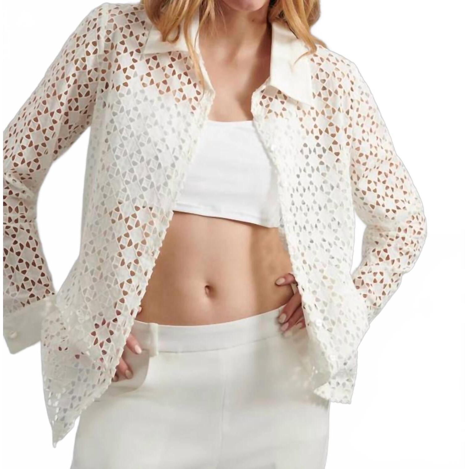 New Anne Fontaine Cefalu Eyelet Embroidered Shirt In White